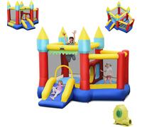 CostwayChâteau Gonflable avec Toboggan & Souffleur 450W Aire de Jeux Gonflable avec Maison de Saut & 100 Balles Charge Max 135kg de 3-10 Ans
