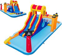 CostwayChâteau Gonflable en Forme Boîte avec Toboggan Aquatique & Mur d Escalade Charge 90kg pour 3 Enfants de 3-10 Ans 693x295x263 cm Sans Souffleur