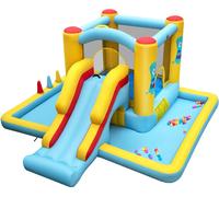CostwayChâteau Gonflable Géant 7 en 1 pour Enfants avec Toboggan Tunnel Panier de Basket Jeu de Lancer d'Anneaux Souffleur Non Inclus