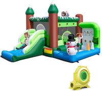 CostwayChâteau Gonflable sur Thème de l'Hiver avec Toboggan Souffleur 735W Panier Lancer d'Anneaux Charge 135kg pour 3 Enfants de 3-10 Ans Vert