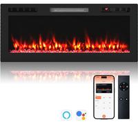 CostwayCheminée Compatible avec Alexa et Google Assistant Chauffage Encastré ou Mural 750W/1500W avec APP & Télécommande 12 Couleurs Noir