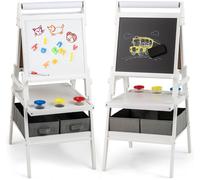 CostwayChevalet 3-en-1 Chevalet Debout Double Face avec Tableau Noir et Tableau Blanc Rouleau de Papier pour 3-6 Ans Blanc