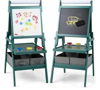CostwayChevalet 3-en-1 Chevalet Debout Double Face avec Tableau Noir et Tableau Blanc Rouleau de Papier pour 3-6 Ans Vert