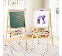 CostwayChevalet d'Art en Bois pour Enfants Chevalet Magnétique Double Face & Pliable avec Rouleau de Papier pour 3-14 Ans Naturel