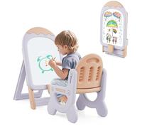 CostwayChevalet D'art pour Enfants avec Chaise Réglable en Hauteur et Pliable avec Tableau Blanc et Boîte de Rangement Patins Antidérapants Violet