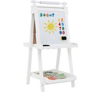 CostwayChevalet Pliable Double Face 3 en 1 avec Tableau Noir et Tableau Blanc Magnétique Rouleau de Papier Remplaçable 3 Gobelets pour 3+ Ans Blanc