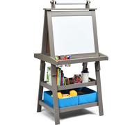 CostwayChevalet pour Enfants 3 en 1 Tableau de Dessin Magnétique Double Faces (Tableau Blanc + Tableau Noir) Gris