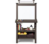 CostwayChevalet pour Enfants 3 en 1 Tableau de Dessin Magnétique Double Faces (Tableau Blanc + Tableau Noir) Café