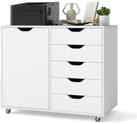 CostwayClasseur de Bureau à 5 Tiroirs avec Porte Classeur Mobile en Bois avec Étagère Réglable Classeur Latéral Roulant avec 5 Roulettes Blanc