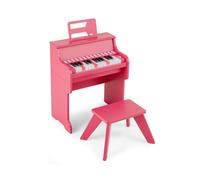 CostwayClavier de Piano à 25 Touches avec Tabouret Piano Numérique en Bois avec Vitesse et Volume Réglables Mode d'Apprentissage Pupitre Rose
