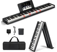 CostwayClavier de Piano Numérique Pliable avec 88 Touches Lourdes LED Pleine Grandeur Fonction 2 Clavier MP3/USB/MIDI Noir