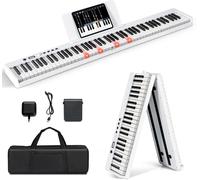 CostwayClavier de Piano Numérique Pliable avec 88 Touches Lourdes LED Pleine Grandeur Fonction 2 Clavier MP3/USB/MIDI Blanc
