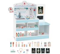 CostwayCoffret de Jeu de Médecin en Bois Centre Médical Moniteur ECG Zone d'Examen et 24 Accessoires pour Enfants de 3+ Ans Bleu