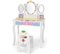 CostwayCoiffeuse 2 en 1 Bureau pour Enfants avec Miroir Amovible 3 Tiroirs 2 Boîtes de Style Princesse pour Filles Blanc