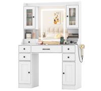 CostwayCoiffeuse avec Miroir et lumières Grand Table de Maquillage avec Prises Électriques 3 Modes d'Éclairage Luminosité Réglable Blanc