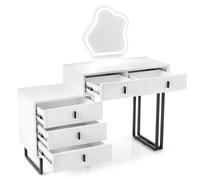 CostwayCoiffeuse avec Miroir et Lumières Table de Maquillage avec 3 Modes d'Éclairage Luminosité Réglable 5 Tiroirs Table d'Appoint Latérale Blanc
