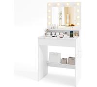CostwayCoiffeuse avec Miroir et Lumières Table de Maquillage avec 3 Modes Lumineux et Luminosité Réglable Blanche