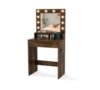 CostwayCoiffeuse avec Miroir et Lumières Table de Maquillage avec 3 Modes Lumineux et Luminosité Réglable Marron