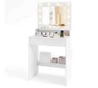 CostwayCoiffeuse avec Miroir et Lumières Table de Maquillage avec 3 Modes Lumineux et Luminosité Réglable Blanche