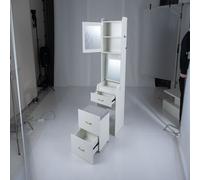 CostwayCoiffeuse avec Miroir Rabattable Table de Maquillage Gain de Place avec Tiroirs&Armoire Tabouret de Rangement Mobile Étagère Réglable Blanc