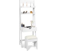 CostwayCoiffeuse avec Miroir Tabouret 2 Étagères Table de Maquillage Table Multifonctionnelle en Mdf 60x40x180cm Blanc