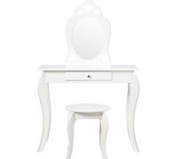 CostwayCoiffeuse Enfant avec Miroir Inclus de Table de Maquillage et deTabouret Dessus Amovible Blanc