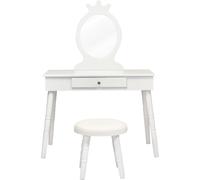 CostwayCoiffeuse Enfant avec Tiroir et tabouret Table de Maquillage de Filles Blanc