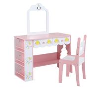CostwayCoiffeuse Enfant Fille avec Chaise Ajouré C½ur Table de Maquillage Princesse avec Miroir Forme Nuage&Tabouret 2 Tiroirs Blanc