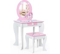 CostwayCoiffeuse pour Enfant Table de Maquillage avec Tabouret Miroir Détachable et 1 Tiroir de Rangement Blanc