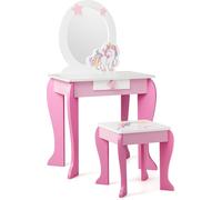 CostwayCoiffeuse pour Enfant Table de Maquillage avec Tabouret Miroir Détachable et 1 Tiroir de Rangement