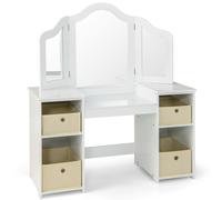 CostwayCoiffeuse pour Enfants Design Amovible 2 en 1 avec Coiffeuse et Bureau Coiffeuse de Maquillage Princesse avec 4 Grandes Étagères Blanc