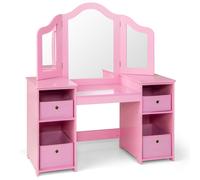 CostwayCoiffeuse pour Enfants Design Amovible 2 en 1 avec Coiffeuse et Bureau Coiffeuse de Maquillage Princesse avec 4 Grandes Étagères Rose