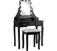 CostwayCoiffeuse Table de Maquillage avec 10 Ampoules LED avec 5 Tiroirs et Boîtes de Rangement Amovibles Noir