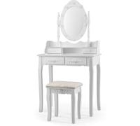 CostwayCoiffeuse Table de Maquillage avec Miroir Oval et 10 Ampoules LED à Intensité Variable 4 Tiroirs de Rangement Blanc