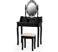CostwayCoiffeuse Table de Maquillage avec Miroir Oval et 10 Ampoules LED à Intensité Variable 4 Tiroirs de Rangement Noir