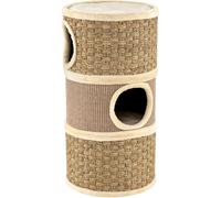 CostwayCondo pour Chat à 3 Étages 70 cm Cachette Multi-Niveaux avec Tapis à Griffer en Sisal Lit en Peluche pour Sieste en Forme de Tonneau Marron