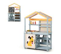 CostwayCuisine de Boue 2 en 1 en Bois Cuisine de Jeu Extérieure et Magasin d'Alimentation avec Évier Amovible Sac de Rangement et Paniers Gris