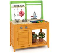CostwayCuisine de Boue pour Enfants Cuisine de Jeu Extérieure avec Cuisinières Réalistes Robinet Évier Four et Accessoires pour 3+ Ans Orange