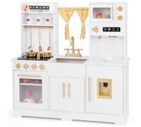 CostwayCuisine de Jeu en Bois pour Enfants de 3 Ans et Plus avec Cafetière Evier Robinet Cuisinière Distributeur d'Eau Micro-ondes Four Blanc