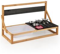 CostwayCuisine de Jeu Murale/de Table en Bois de Sapin avec Crochets de Suspension Tableau Noir Evier Accessoires Chiffon pour 3+ ans Naturel