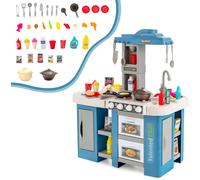 CostwayCuisine de Jeu pour Enfants 38 Pièces avec Accessoires pour Aliments et Ustensiles Son Lumières Vapeur et Ebullition pour 3+ Ans Bleu