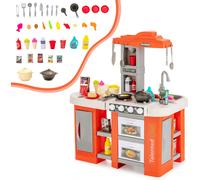 CostwayCuisine de Jeu pour Enfants 67 Pièces avec Accessoires pour Aliments et Ustensiles Son Lumières Vapeur et Ebullition pour 3+ ans Orange/Bleu