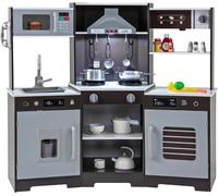 CostwayCuisine de Jeu pour Enfants de 3 Ans+ Jouets en Bois Avec Hotte Machine à Glaçons Evier Robinet Micro-ondes Four Ustensiles Sons Marron