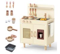 CostwayCuisine de Jeu pour Enfants Ensemble de Cuisine avec Machine à Glace Réaliste Cuisinière Accessoires et Évier Fonctionnel pour 4+ Ans Jaune