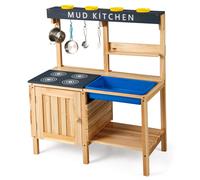 CostwayCuisine d'Extérieur en Bois avec Évier Amovible Accessoires Porte de Four 2 Étagères Porte-gobelets Crochets pour 3-8 Ans Naturel