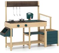 CostwayCuisine d'Extérieur en Bois pour Enfants avec Bac à Plantes Évier Amovible Robinet Plaques de Cuisson Bac à Eau & Étagères pour 3-8 Ans Vert