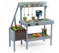 CostwayCuisine en Bois Cuisine Enfant Exterieur avec Évier Accessoires Plaque de Cuisson Étagère de Rangement Pots de Plantation pour 3+ Ans Vert