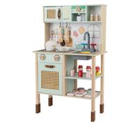 CostwayCuisine en Bois pour Enfants Cuisine Jouet pour Tout-petits avec Lumières et Sons Accessoires Four Évier et Cafetière pour 3+ Ans Vert