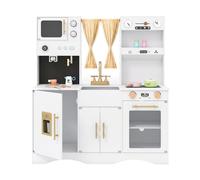 CostwayCuisine Enfant avec Micro-ondes Horloges Cafetière Tableau Météo Cafetière et Machine à Glaçons pour Enfant 3 Ans+ Blanc