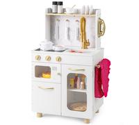 CostwayCuisine Enfant en Bois Jeu d'Imitation avec Plaques de Cuisson Évier et Robinet Extractible Micro-ondes Four pour 3 Ans+ Blanc